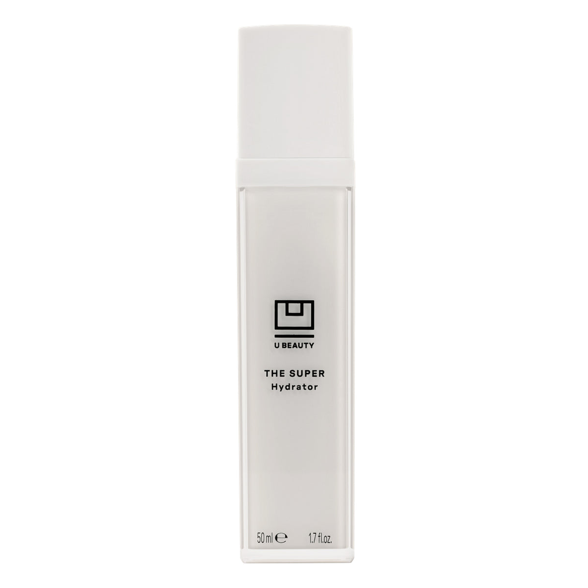 White skincare bottle labeled 'The Super Hydrator' on a white background