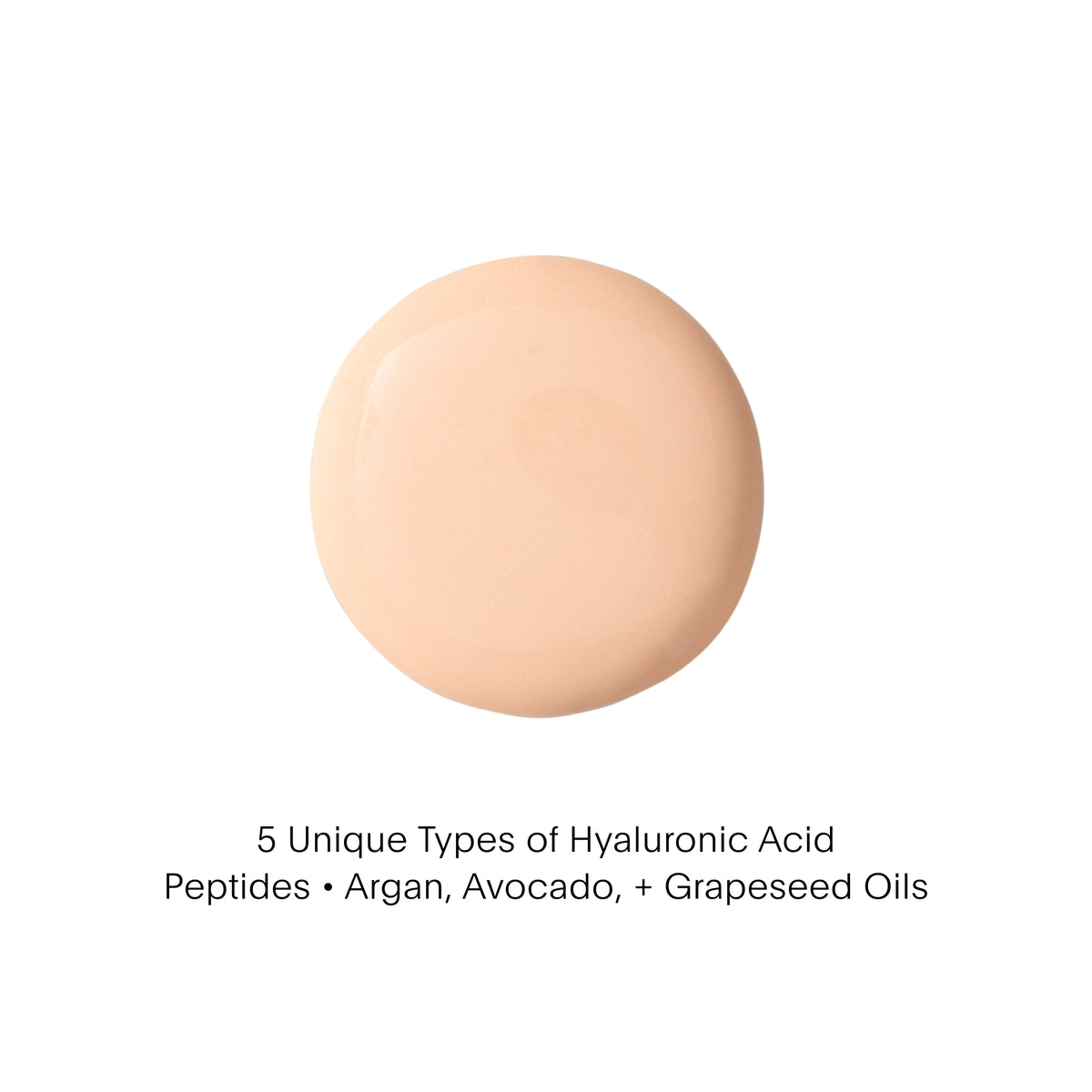 Beige cosmetic product on a white background with text about hyaluronic acid types.