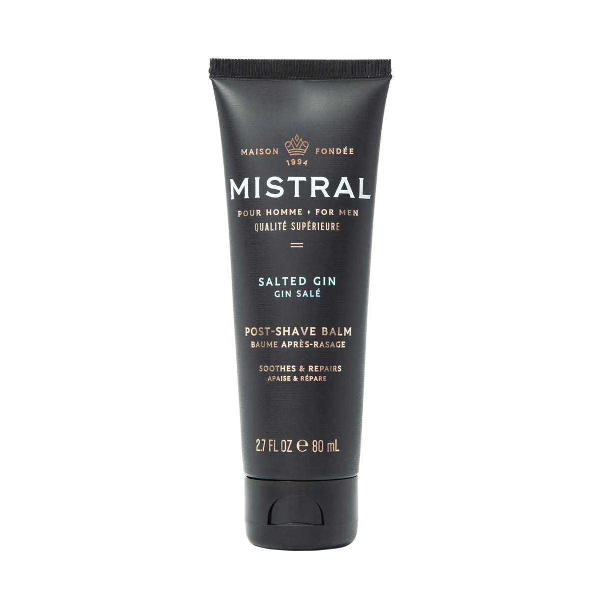 Mistral post-shave balm tube on a white background