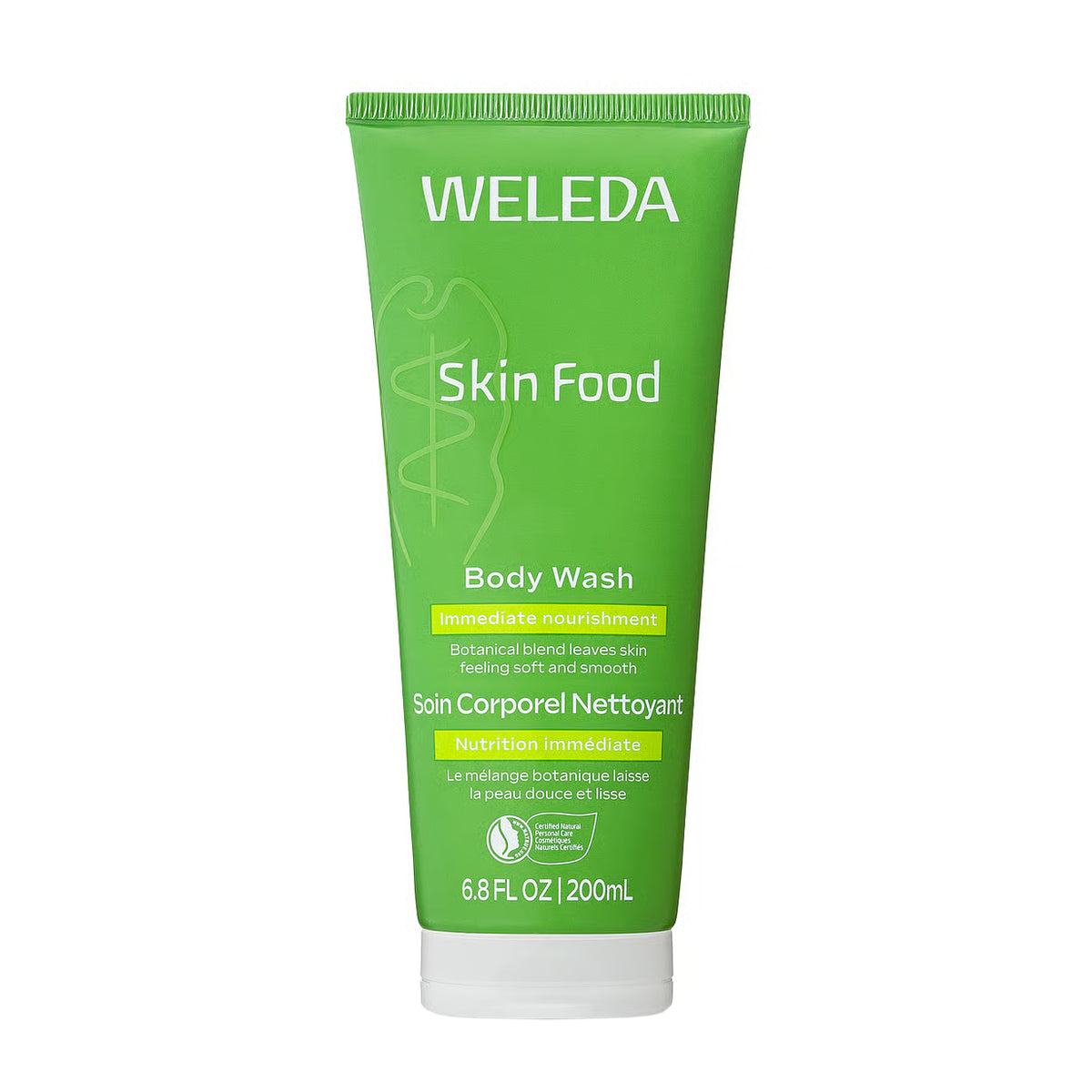 Weleda Skin Food Body Wash tube on a white background