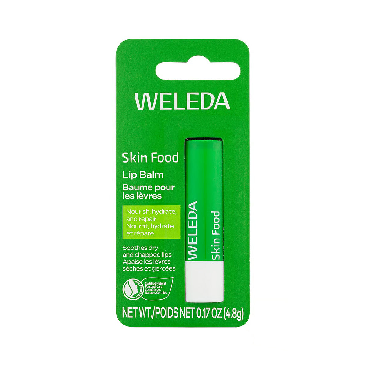 Weleda Skin Food lip balm packaging on a white background