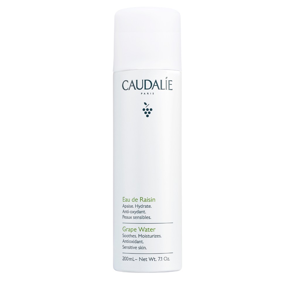 Caudalie grape water bottle on a white background