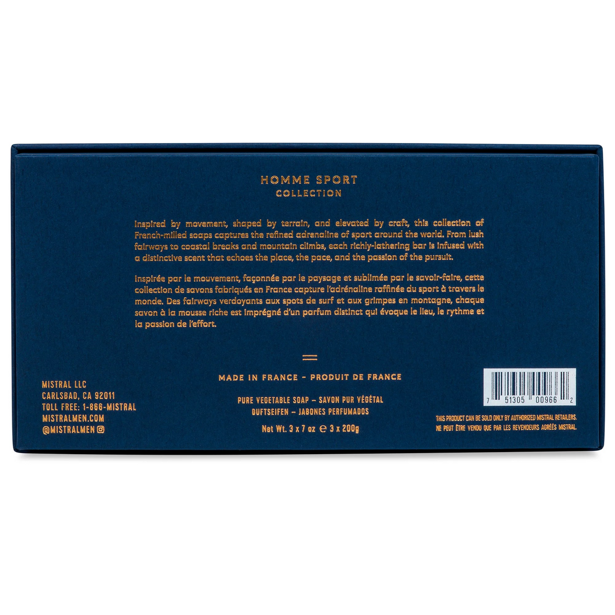 Back of a MIstral soap set box.