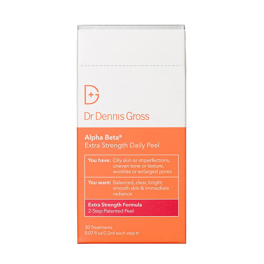 box of Dr. Dennis Gross Alpha Beta Extra Strength Daily peel packettes. 