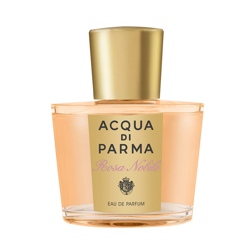 Acqua di Parma Rosa Nobile Eau de Parfum bottle on white background.