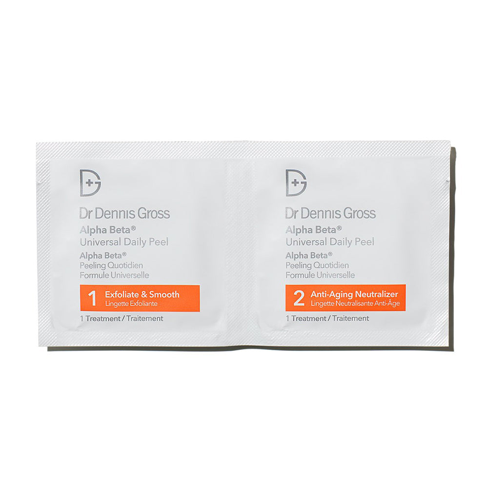 Dual packets of Dr. Dennis Gross alpha BetaUniversal Daily Pad (both # 1 Exfoliate and Smooth and # 2 Anti-aging Neutralizer).