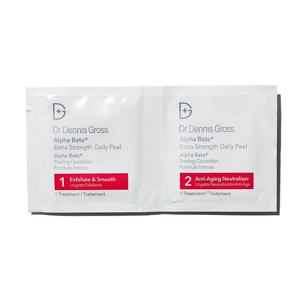 Dual packets of Dr. Dennis Gross alpha Beta Extra Strength Daily Pad (both # 1 Exfoliate and Smooth and # 2 Anti-aging Neutralizer).