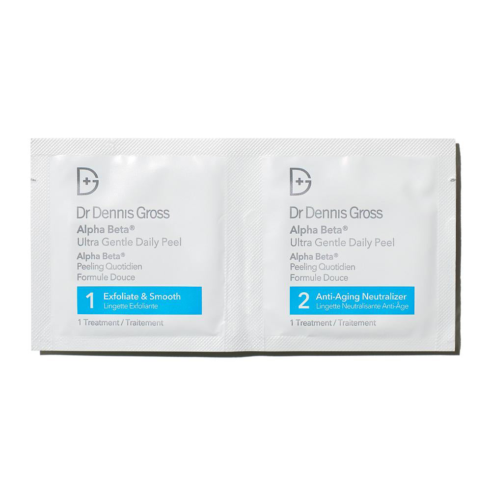 Dual packets of Dr. Dennis Gross alpha Beta Ultra Gentle Daily Pad (both # 1 Exfoliate and Smooth and # 2 Anti-aging Neutralizer).