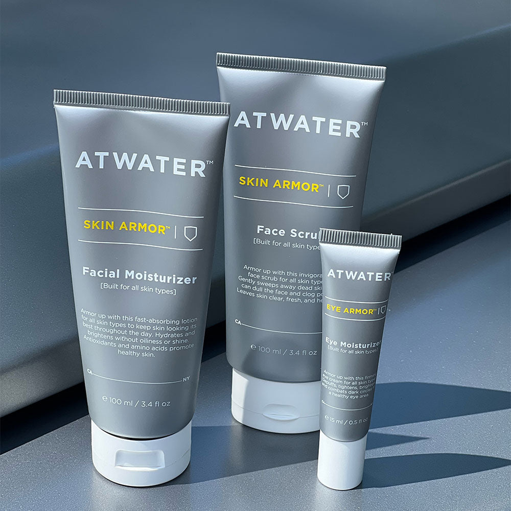 Various Atwater products on a gray background