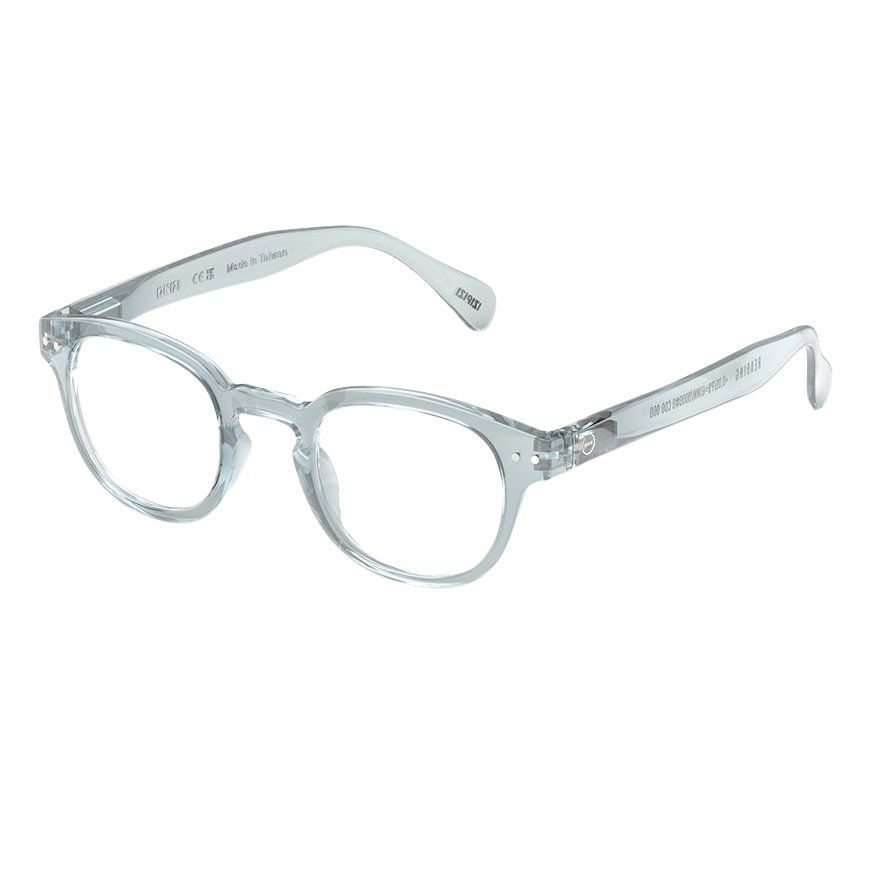 "Frozen Blue" eyeglasses on a white background