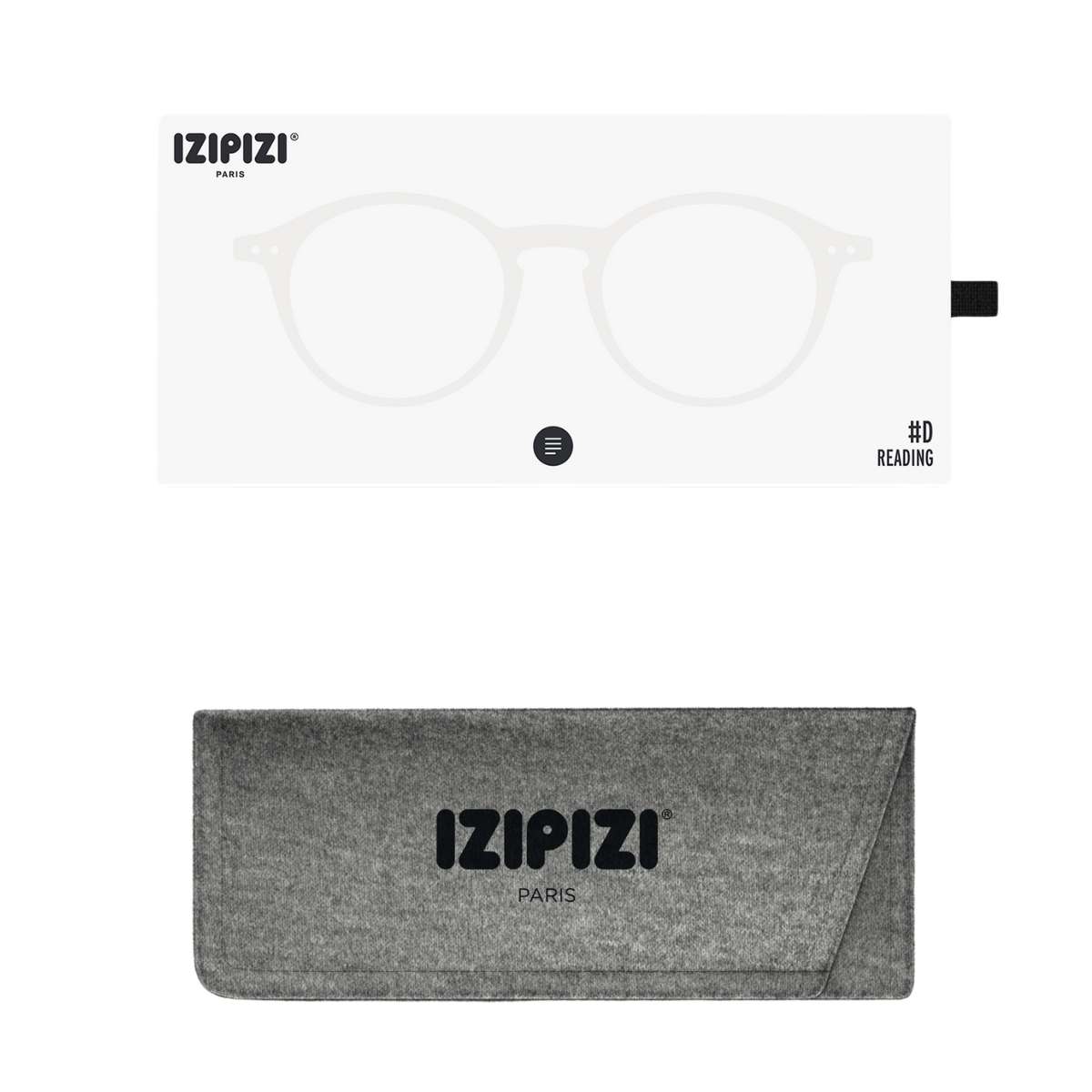 Gray pouch with 'IZIPIZI' branding on a white background