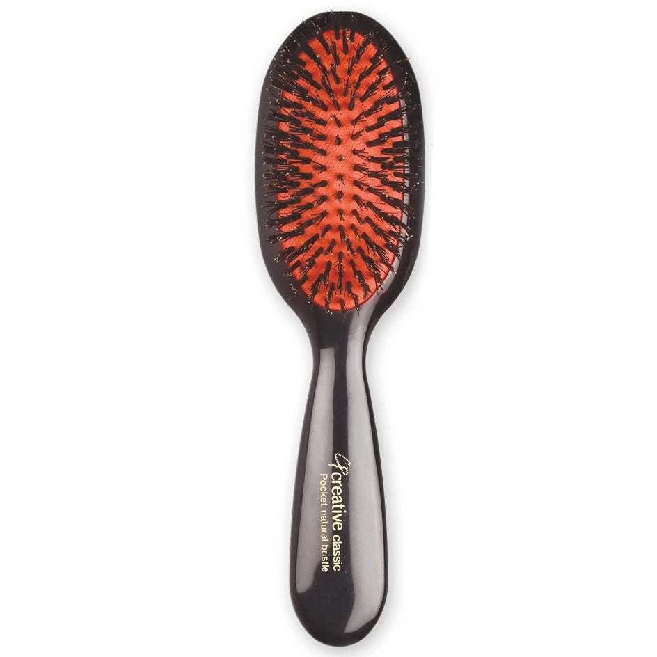 Creative Classic Pocket Natural Boar Bristle Hair Brush - Black handle