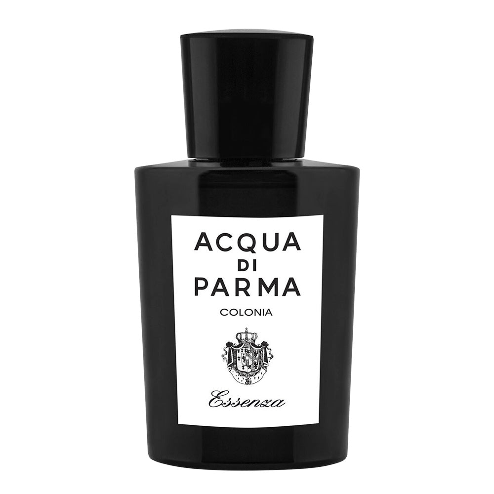 Acqua di parma Colonia Essenza's signature black bottle with black cap.