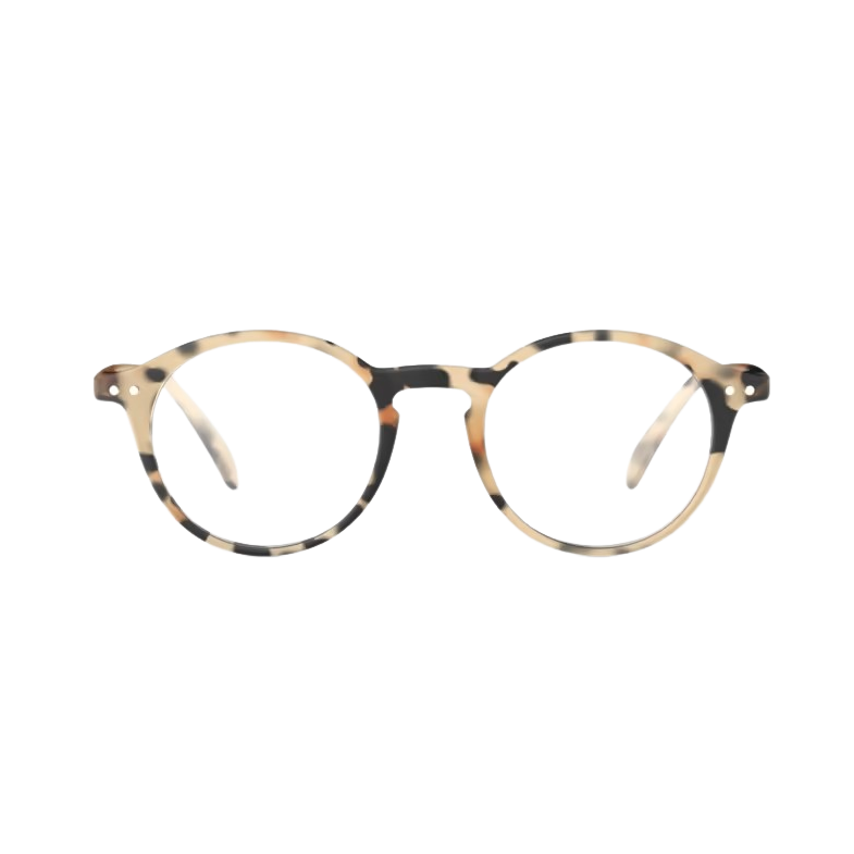 Round eyeglasses with a light tortoiseshell pattern on a white background
