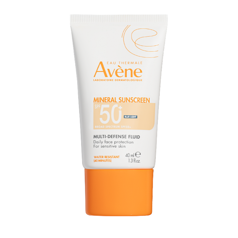 Tube of Avene Mineral Sunscreen Multi-Defense Fluid.