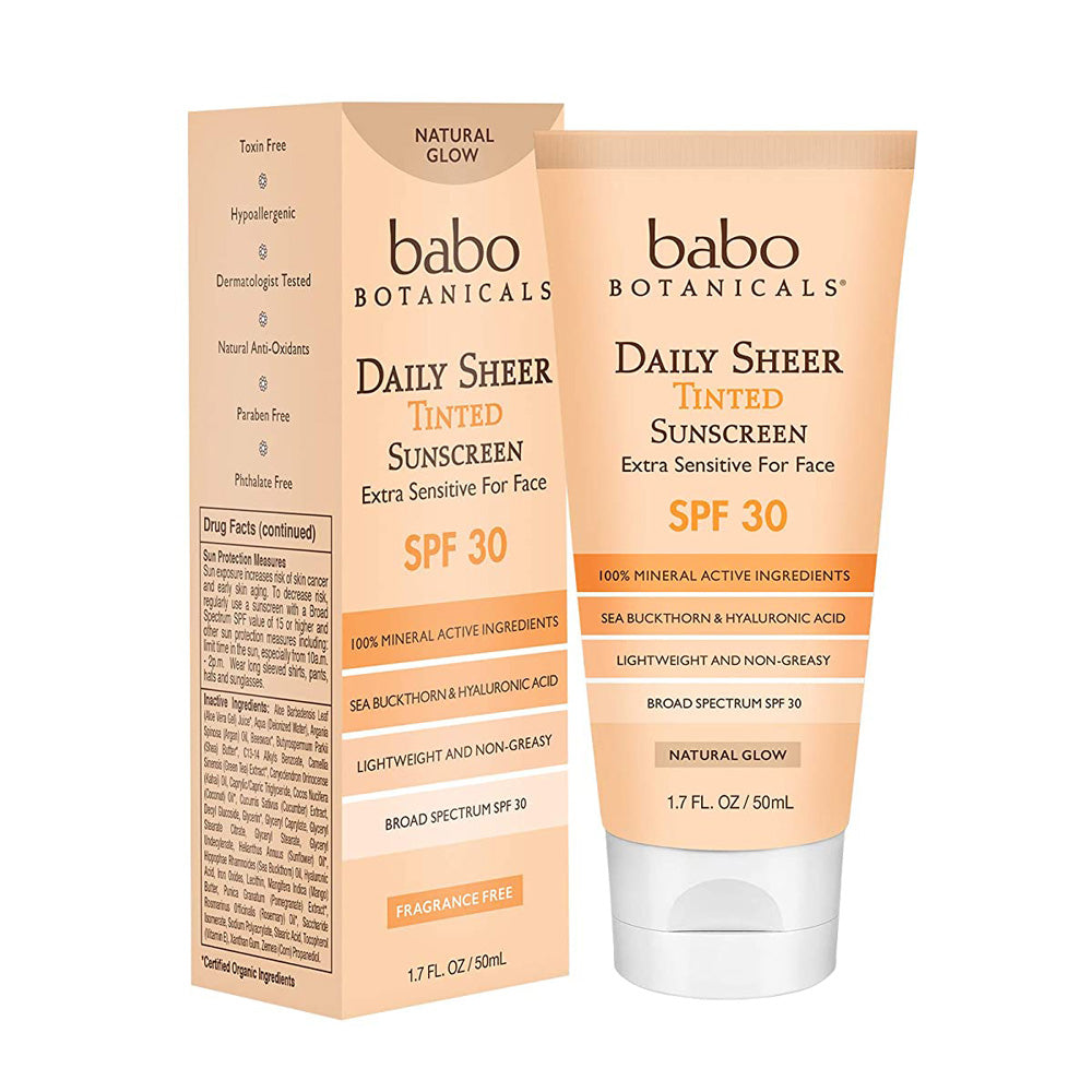 Baby Botanicals Tinted Sunscreen SPF30 - Natural Glow next to its packaging