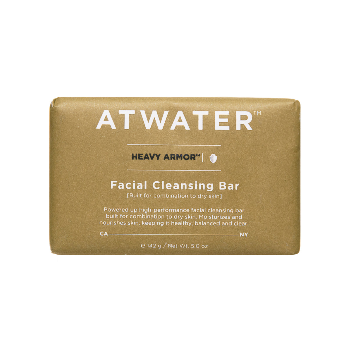 Facial cleansing bar with 'Atwater' branding on a white background