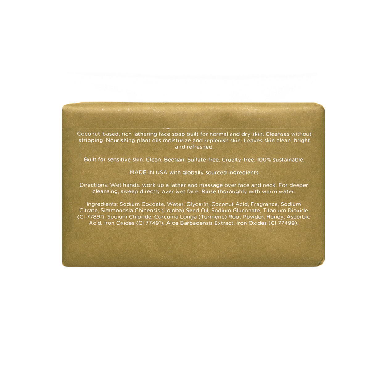 Bar of soap with text on a white background