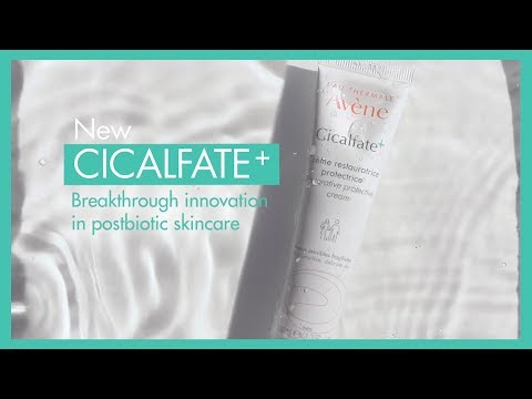 Cicalfate+ Restorative Protective Cream in water with text about post biotic skincare