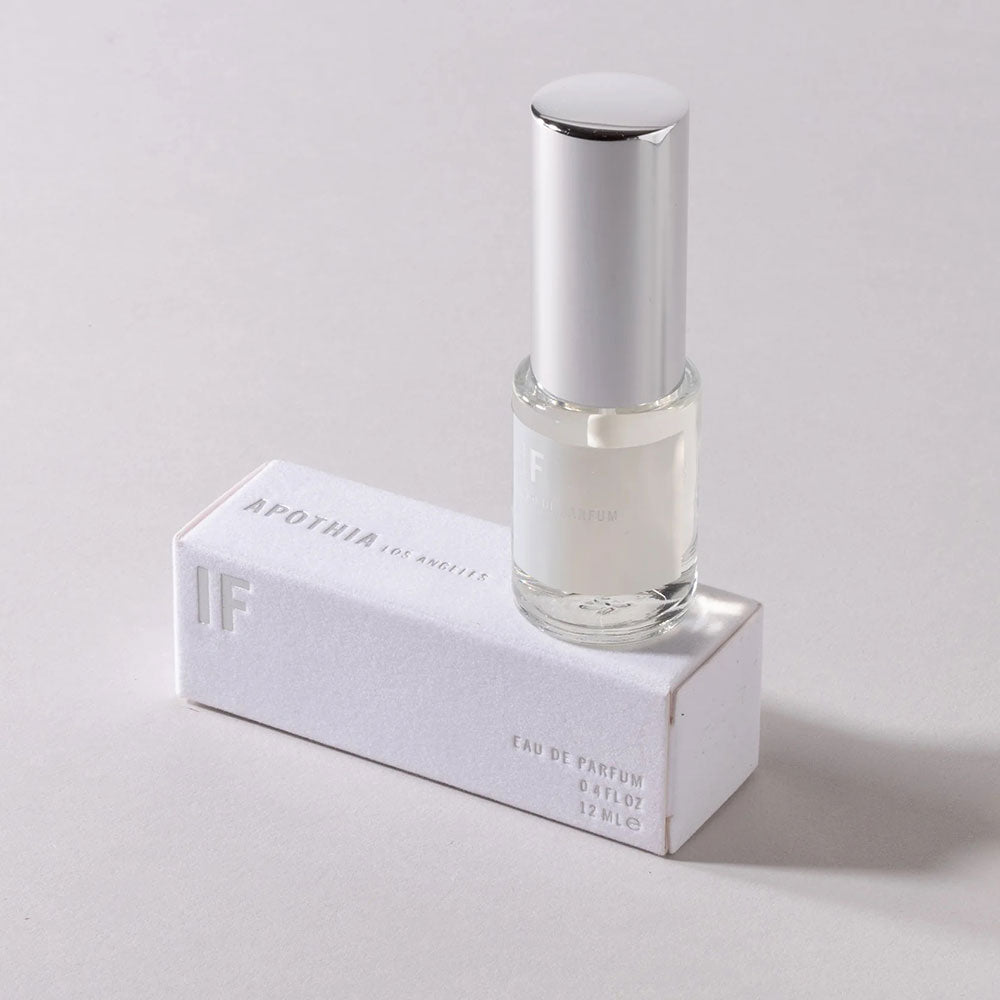 Perfume bottle on its box on a white background