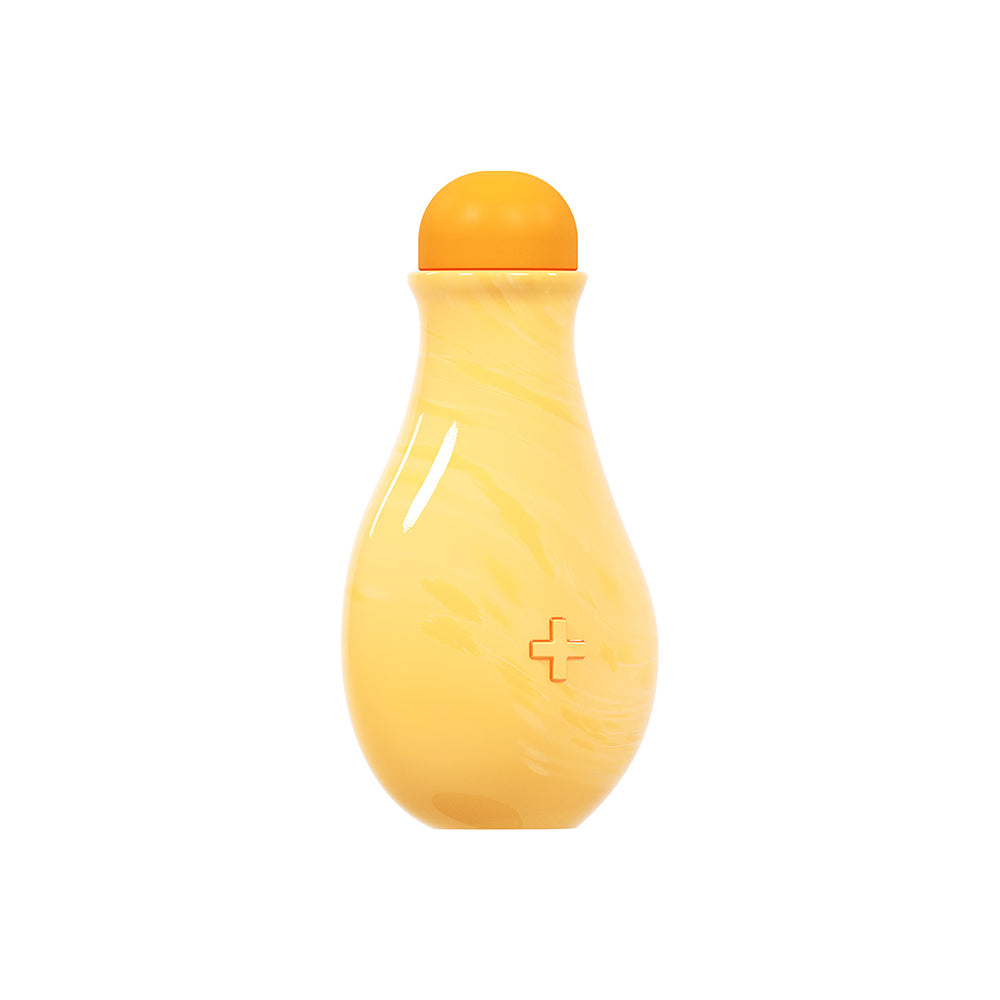 Yellow bottle with a lid on a white background