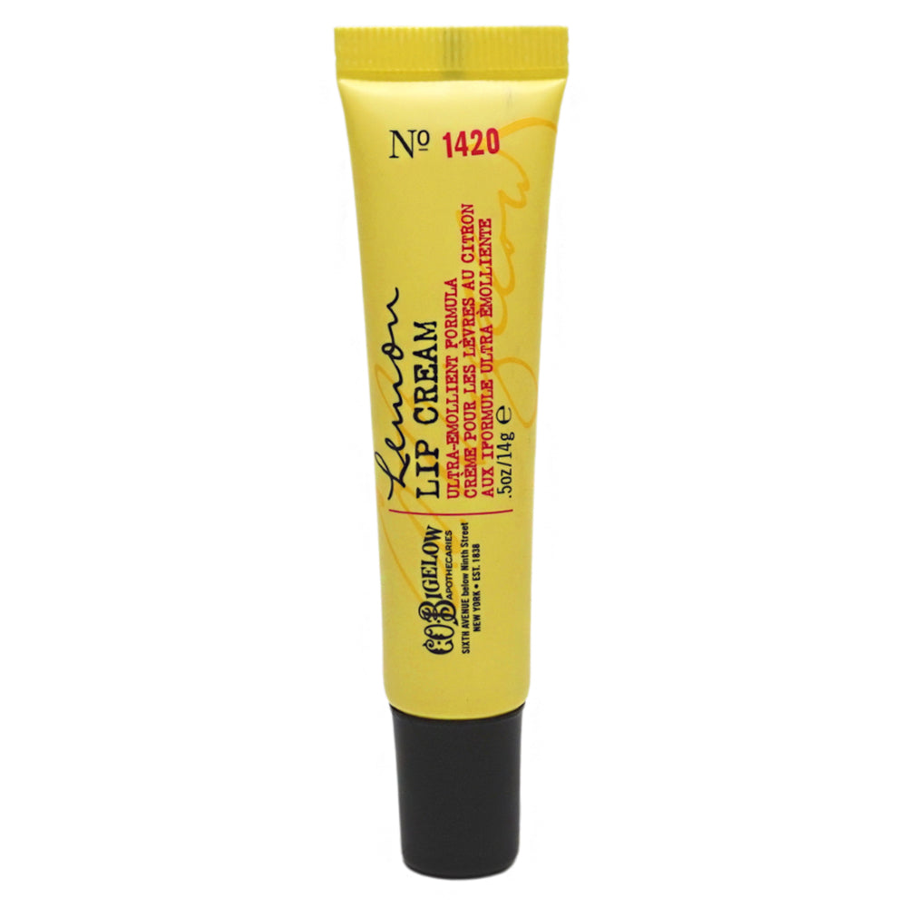 A tube of Lemon Lip Cream with yellow packaging and black cap.