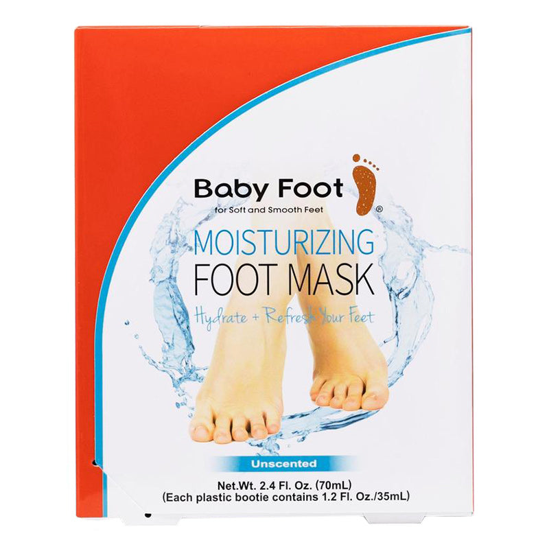 Packaging of Baby Foot Moisturizing Foot Mask with image of feet and product details.
