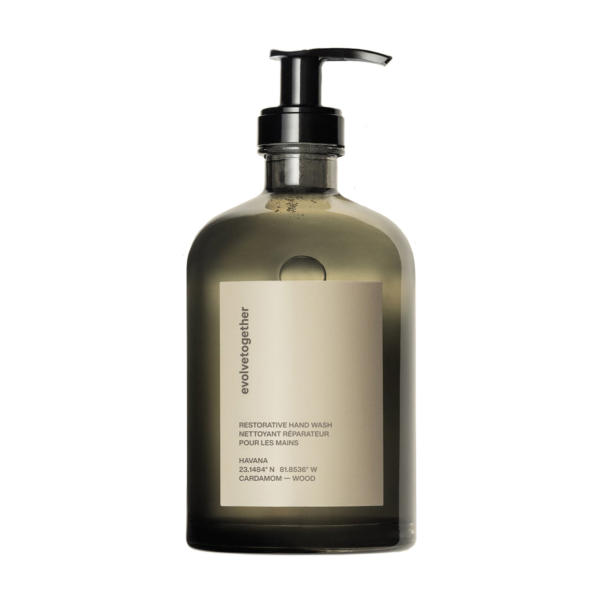 Hand wash bottle with pump on a white background