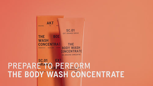 AKT promotional video featuring The Body Wash concentrate. Shows concentrate being squeezed onto a konjac sponge, adding water to produce a lather, and people showering using the soapy sponge. 