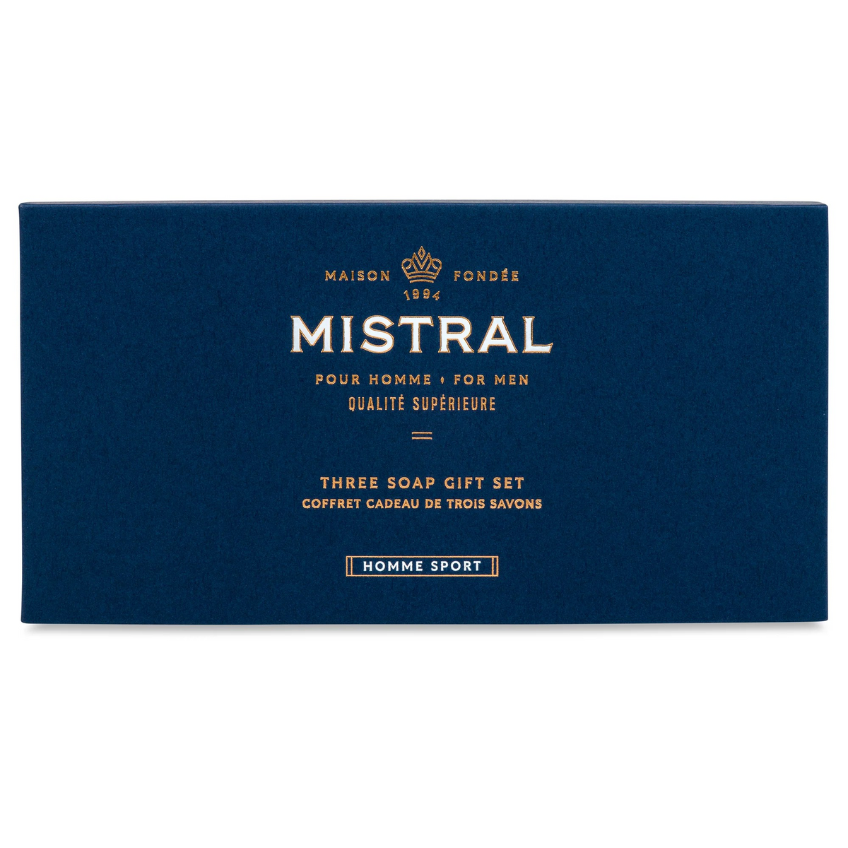 Mistral men's soap gift set packaging on a white background