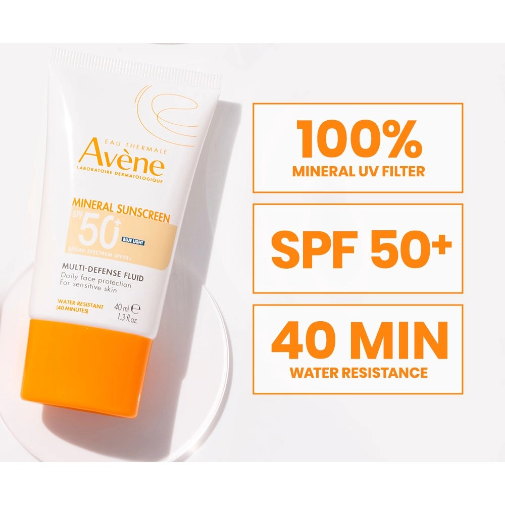 Tube with writing: 100% Mineral UV Filter, SPF 50+, 40 Minutes Water Resistance.