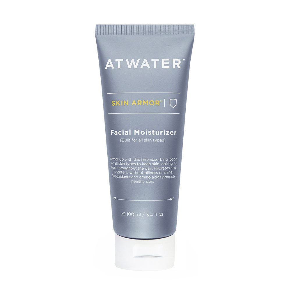 A tube of ATWATER Skin Armor Facial Moisturizer, designed for all skin types.