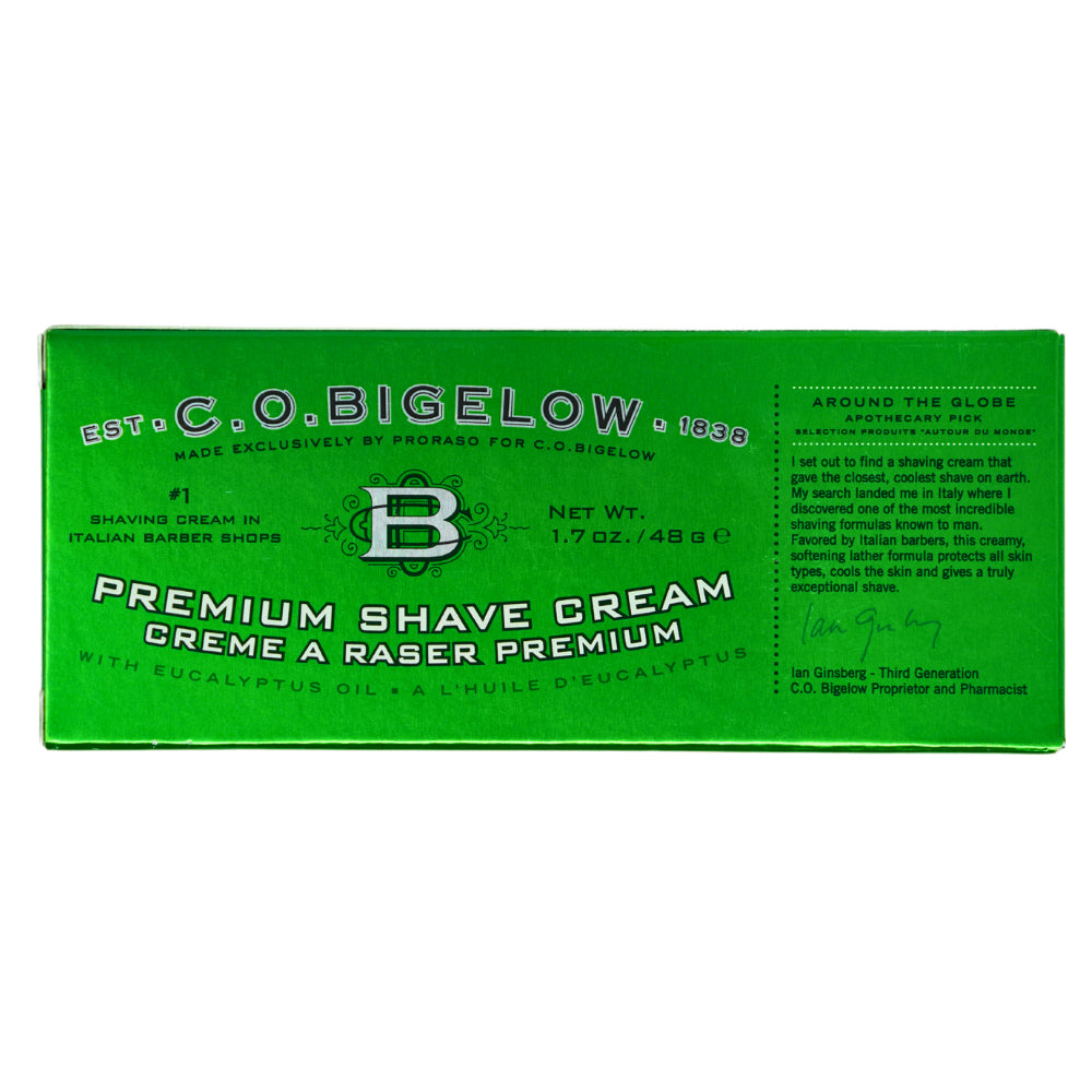 C.O. Bigelow Chemist Premium Shave Cream 1.7 ounce box.
