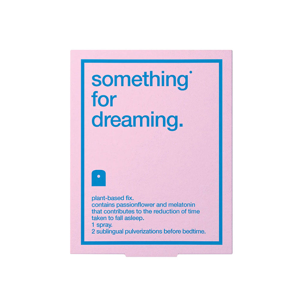 A product called 'something for dreaming.' in a pink and blue box on a white background