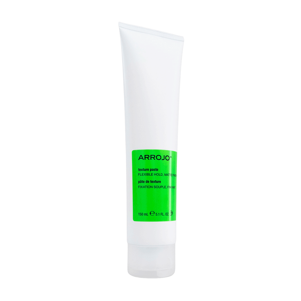 A tube of ARROJO texture paste with green label, designed for creating short and messy hair styles.